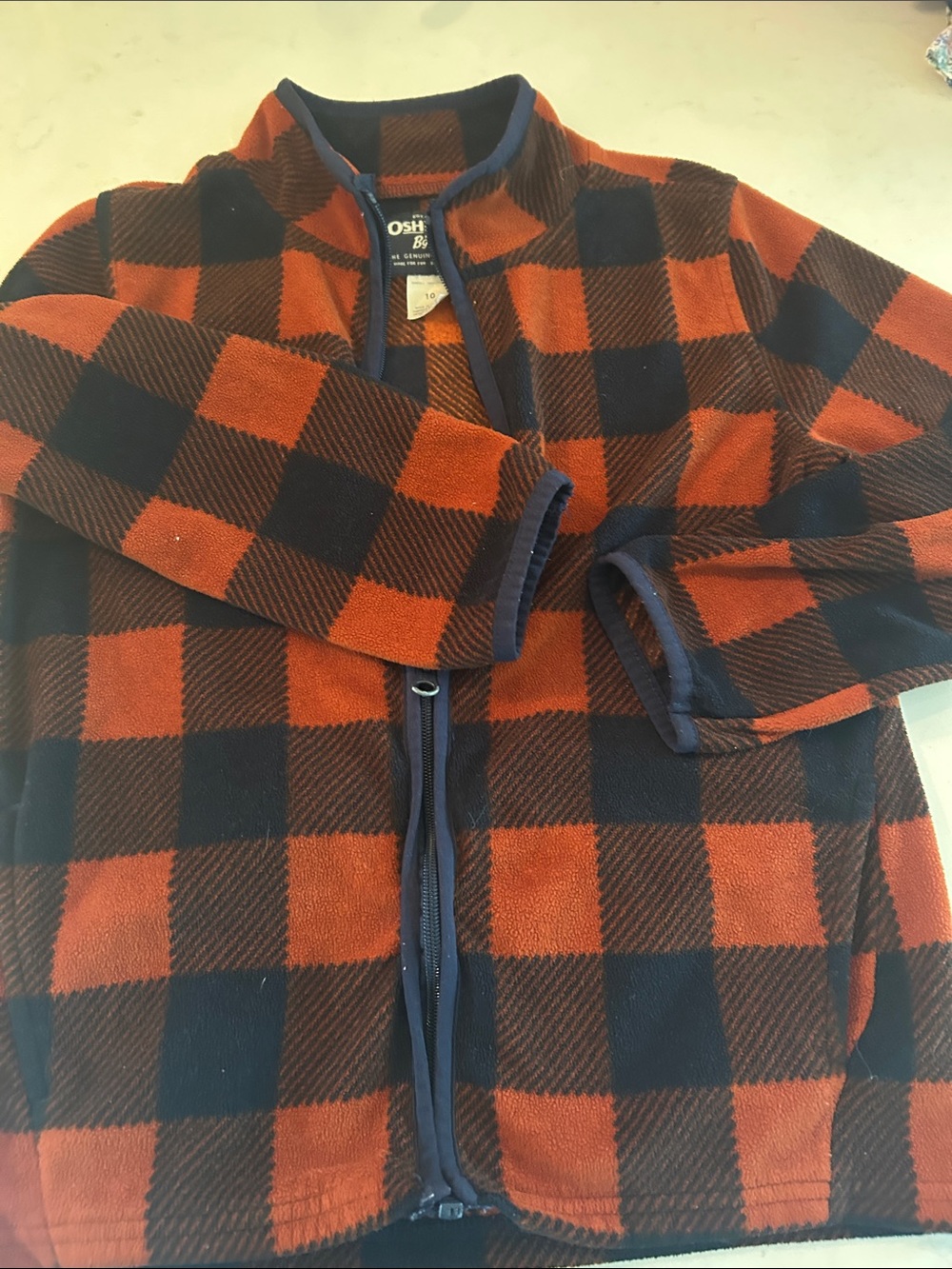 OshKosh B'gosh Orange and Navy Buffalo Plaid Zip-Up Hoodie